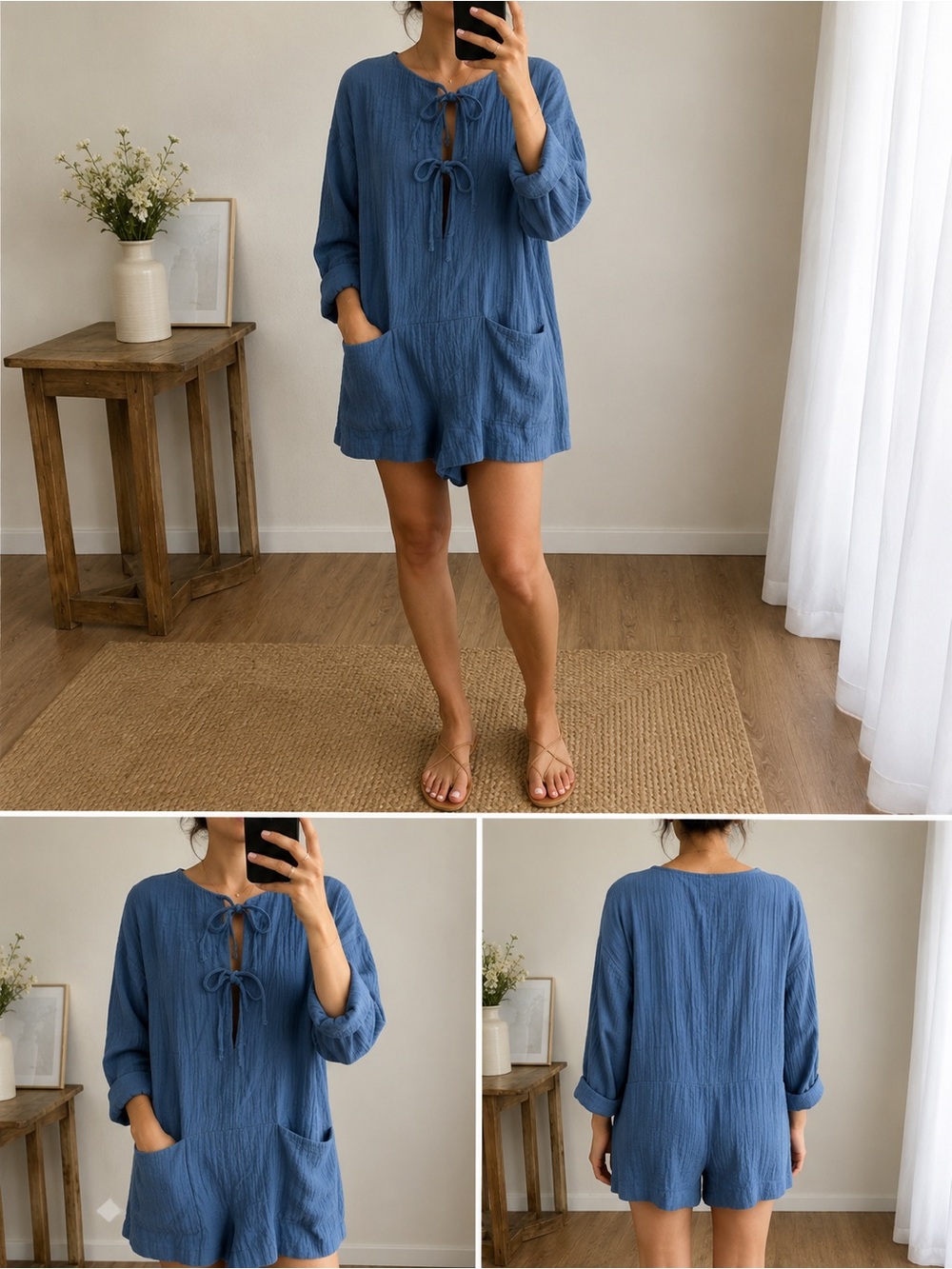 ZARA Blue Linen Jumpsuit – Size large